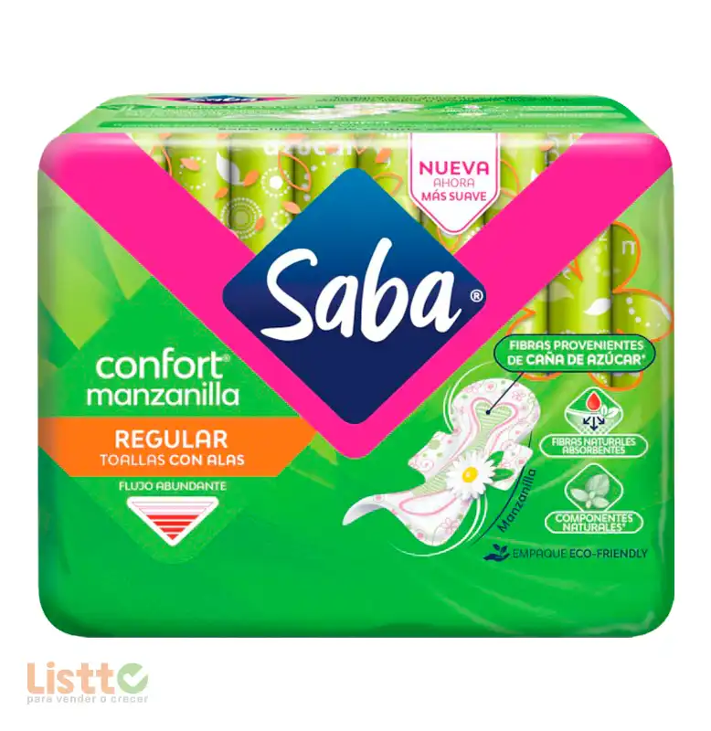 Toalla Sanitaria Saba Confort Manzanilla Regular con Alas 10 pz.