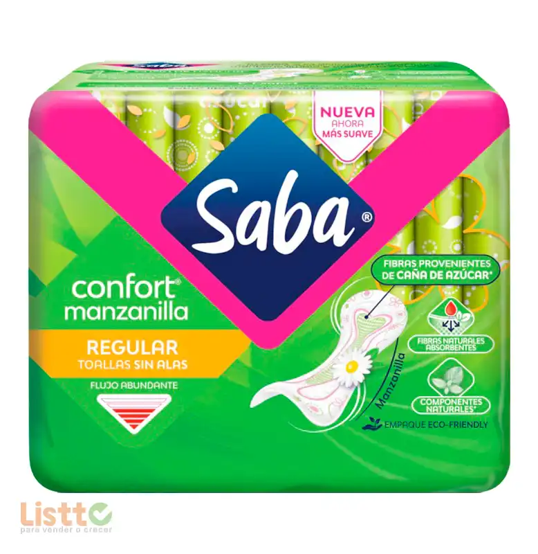 Toalla Sanitaria Saba Confort Manzanilla Regular sin Alas 10 pz.