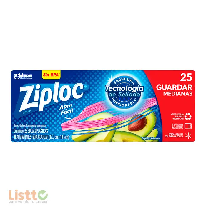 Bolsa Plástico Ziploc Guardar Mediana 25 Pz.