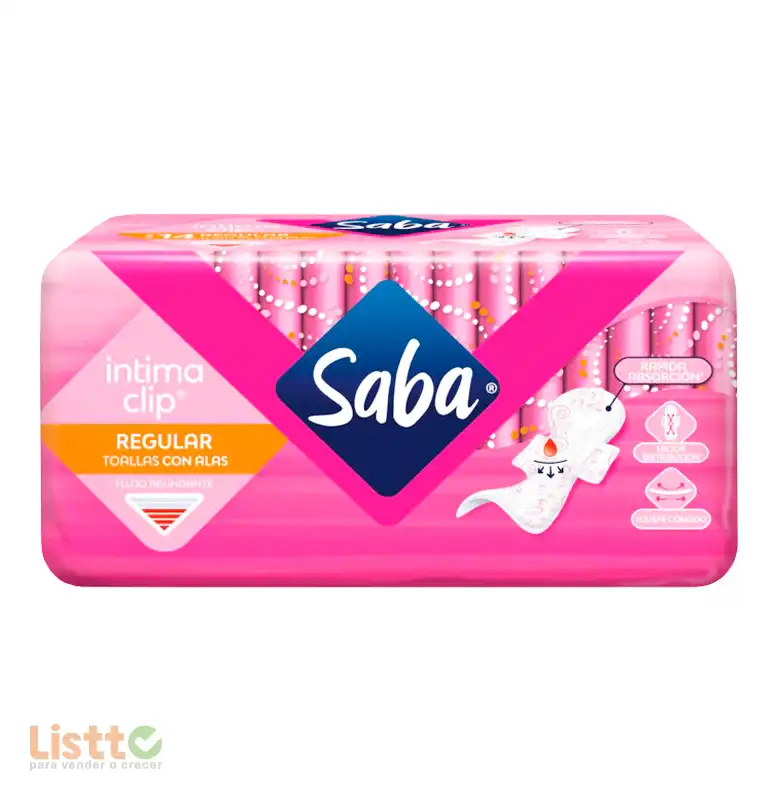 Toalla Sanitaria Saba Intima Clip Regular con Alas 10 pz.