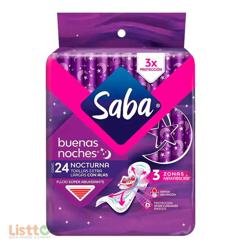 Toalla Sanitaria Saba Buenas Noches 24 pz.