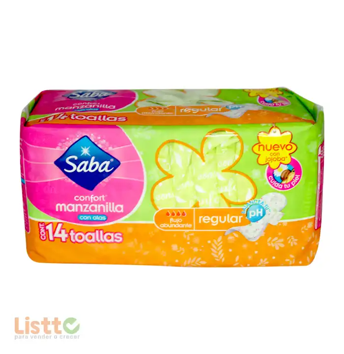 Toalla Sanitaria Saba Confort Manzanilla con Alas 14 pz.