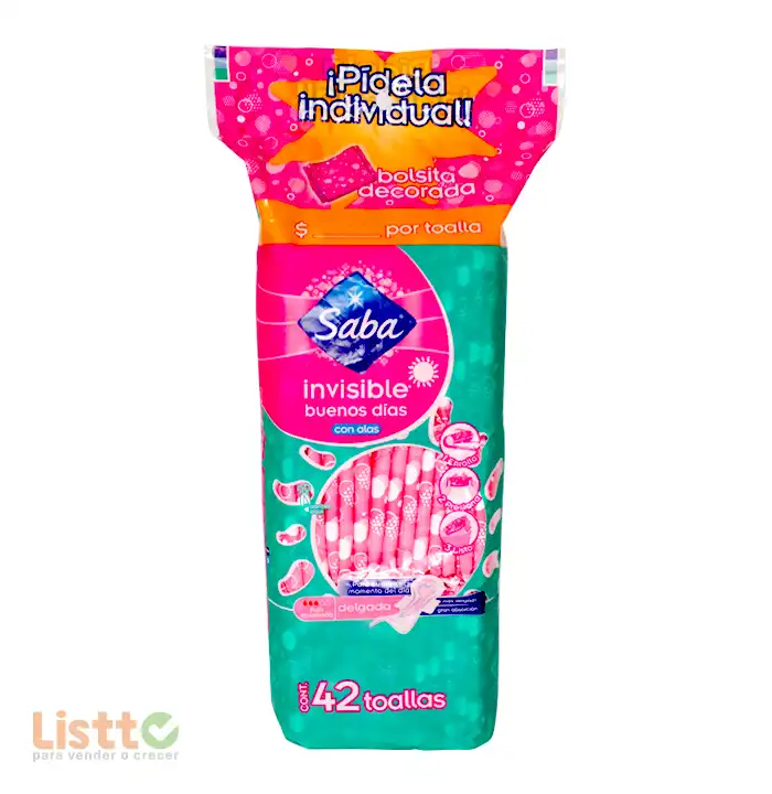 Toalla Sanitaria Saba Invisible con Alas 42 pz.