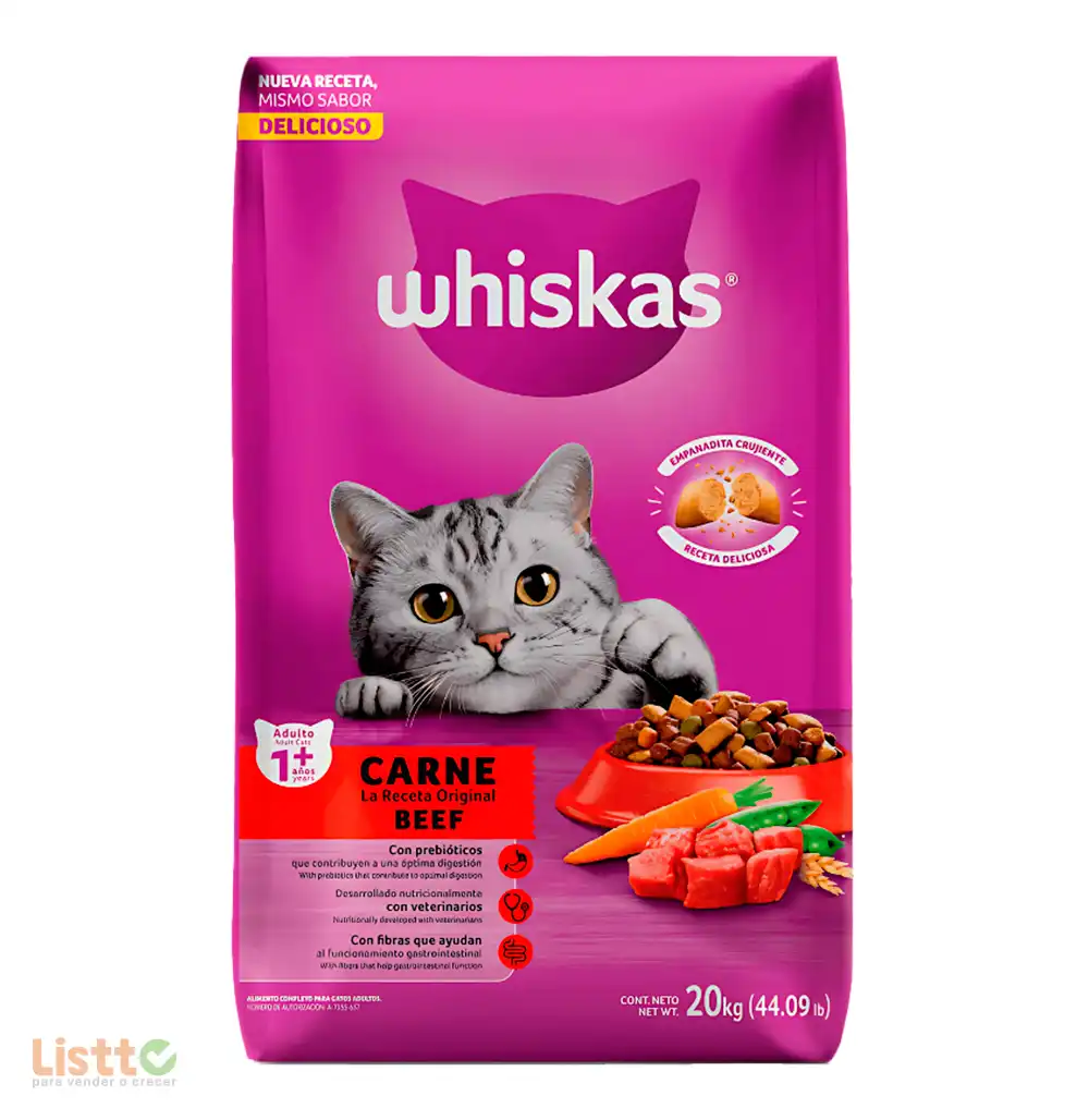 Alimento Whiskas Carne Receta Original 20 kg.