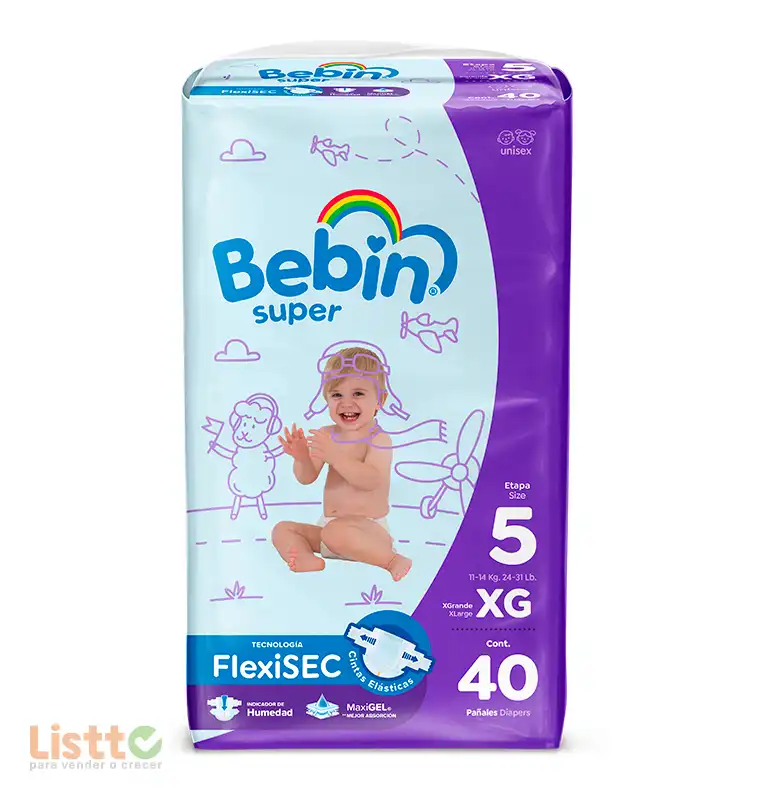 Pañal Bebín Súper Extra Grande 40 Pz
