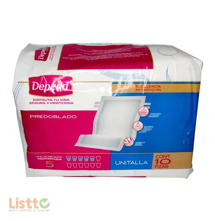 Pañal Depend Protector Predoblado 90x60 10 pz.