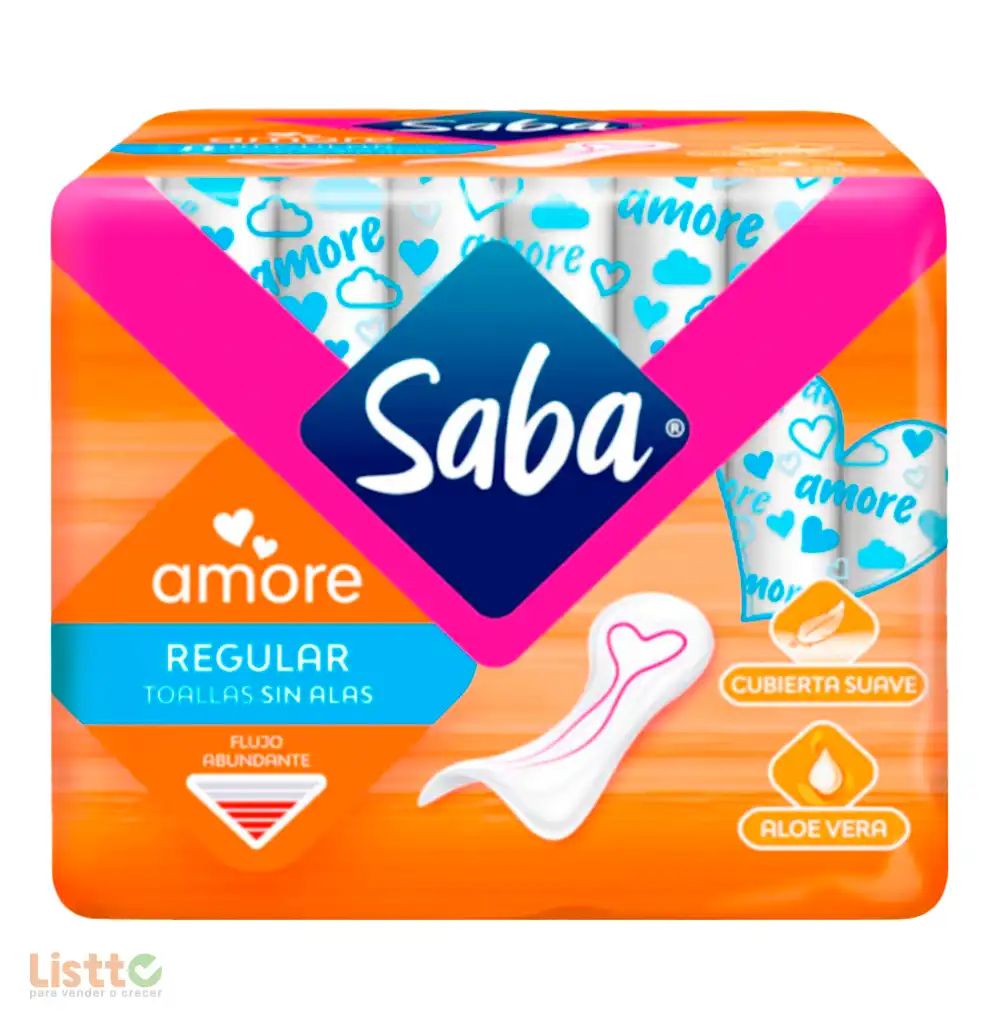 Toalla Sanitaria Saba Amore Regular sin Alas 8 pz.