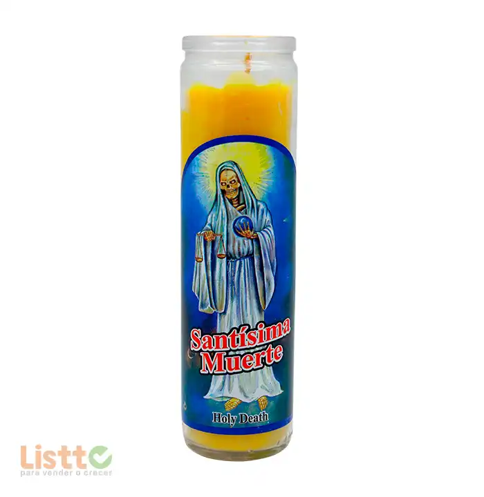 Veladora Luz Eterna Súper Extra Santa Muerte Amarilla pz.
