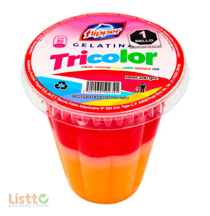 Gelatina Flipper Tricolor Agua 200 gr.