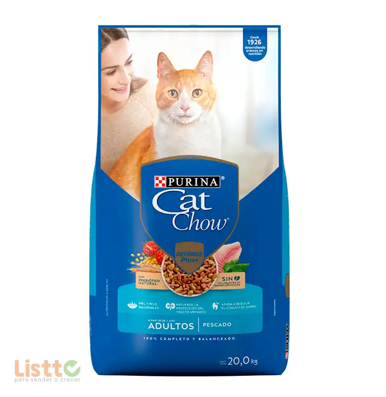 Cat Chow Defense Plus Alimento seco gatos adultos sabor pescado, bulto 20 Kg