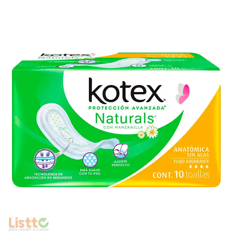 Toalla Sanitaria Kotex Anatómica Manzanilla sin Alas 10 pz.