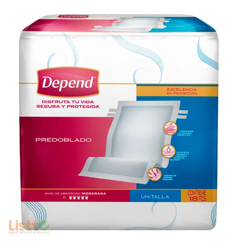 Pañal Depend Protector Predoblado Ahorrapack 18 pz.