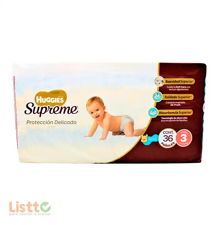 Pañal Huggies Supreme Puré Niño Etapa 3 36 pz.