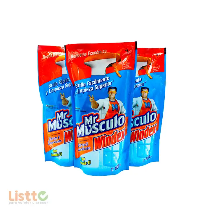 Limpiador Mr. Músculo Windex Vidrios Doy Pack 500 ml.