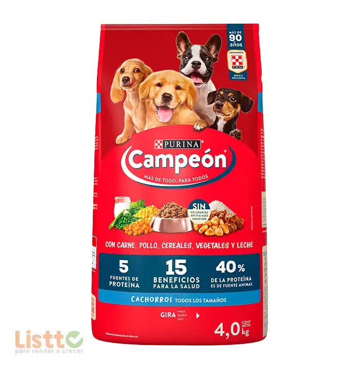Campeón Alimento seco Perros cachorro todos los tamaños, carne y pollo, bulto 4 Kg