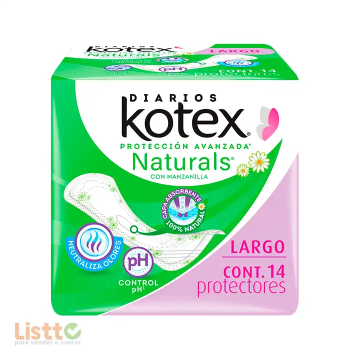Toalla Panty Protector Kotex Manzanilla Largos 14 pz.