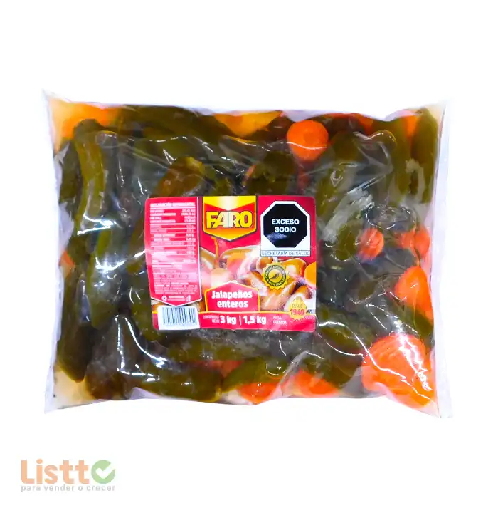 Chiles Jalapeños Enteros Faro Bolsa 3 kg.