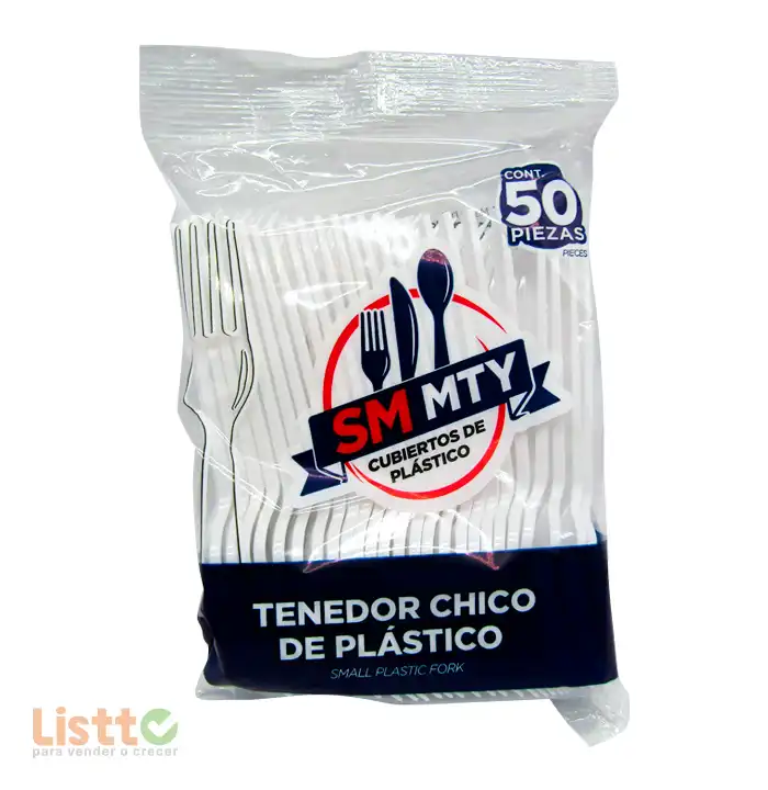 Tenedor Plástico Smmty Blanco Chico 50 pz.