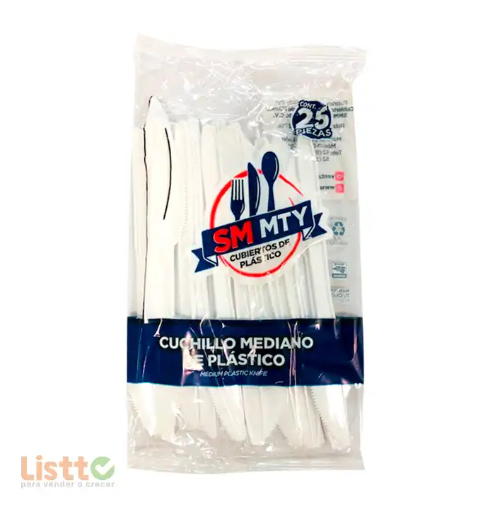 Cuchillo Plástico Smmty Blanco Mediano 25 pz.