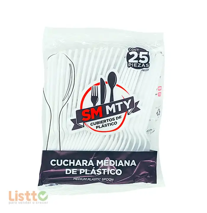 Cuchara Plastico Smmty Blanca Mediana 25 Pz.