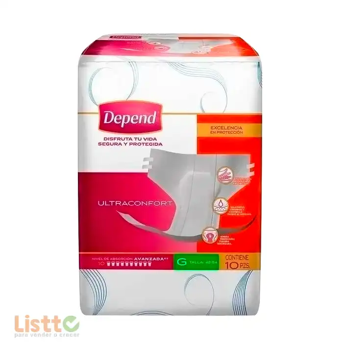 Pañal Depend Ultraconf ort Grande 10 Pz.