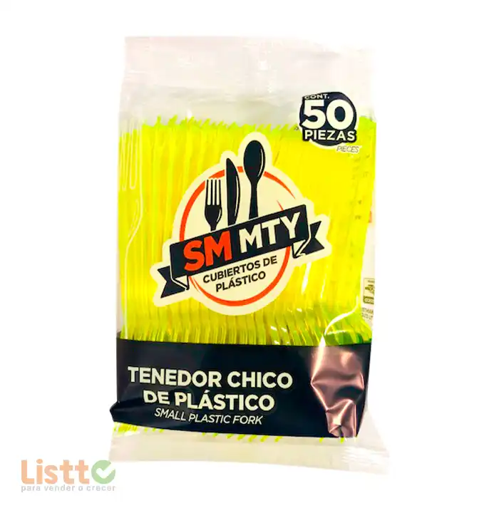 Tenedor Plástico Smmty Amarillo Neon 50 pz.