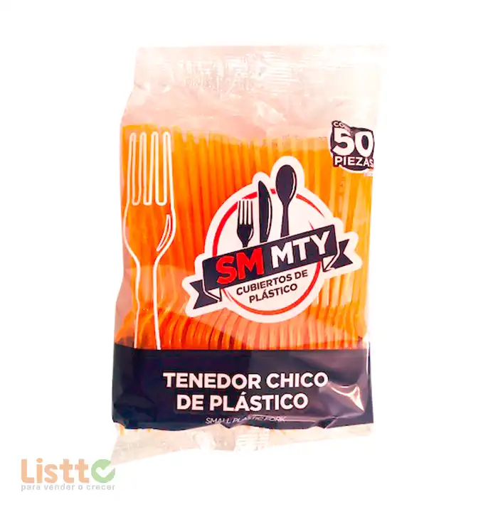 Tenedor Plástico Smmty Naranja Neon 50 pz.