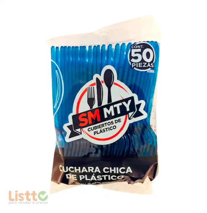 Cuchara Plástico Smmty Azul Neon 50 pz.