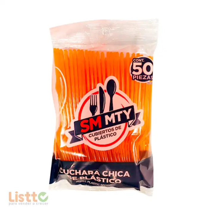 Cuchara Plástico Smmty Naranja Neon 50 pz.