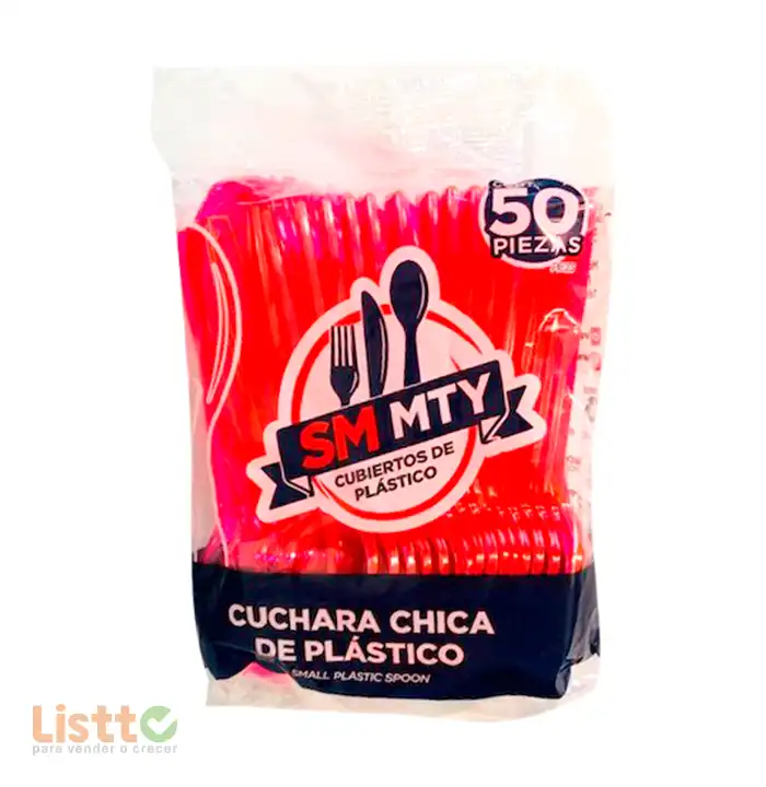 Cuchara Plástico Smmty Rojo Neon 50 pz.