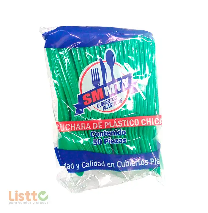 Cuchara Plástico Smmty Verde Solido 50 pz.