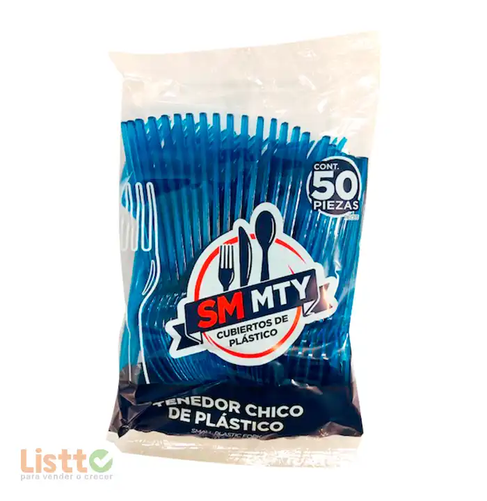 Tenedor Plástico Smmty Azul Neon 50 pz.