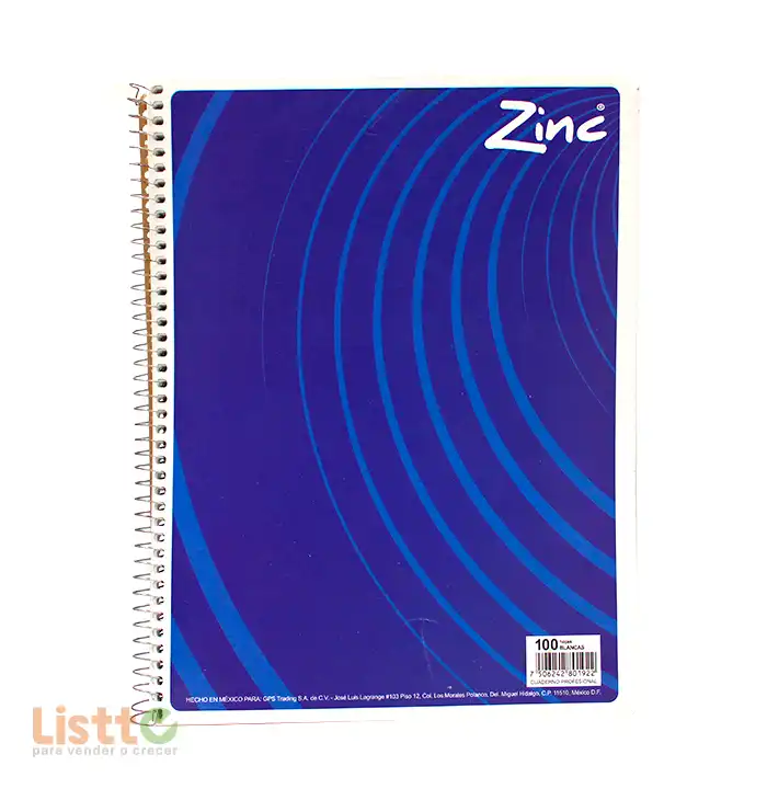 Cuaderno Zinc Profesional Cuadro Grande 100 Hojas.