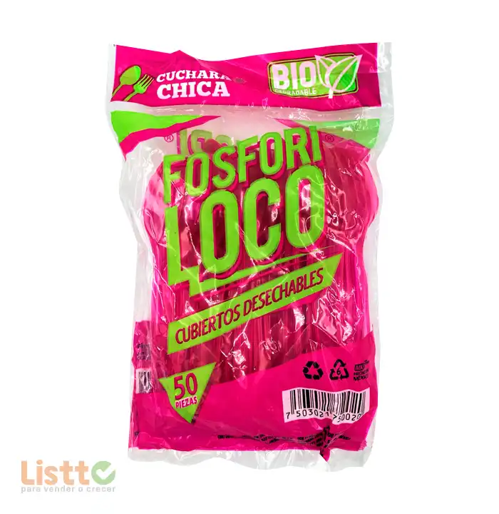 Cuchara Plástico Fosforiloco Colores Chica 50 pz.