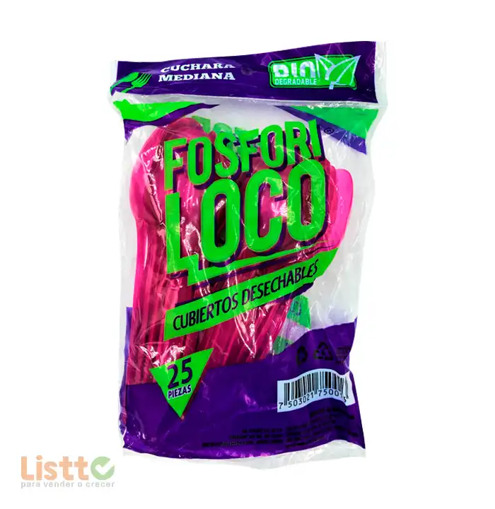 Cuchara Plástico Fosforiloco Colores Mediana 25 pz.
