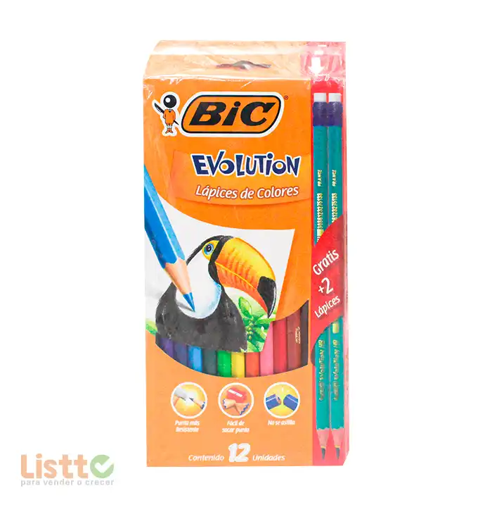 Lápices de Colores Bic Evolution 12 Pz + 2 Lápices.