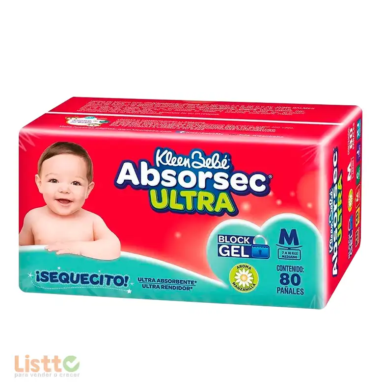 Pañal Kleen Bebé Absorsec Ultra Mediano 80 pz.