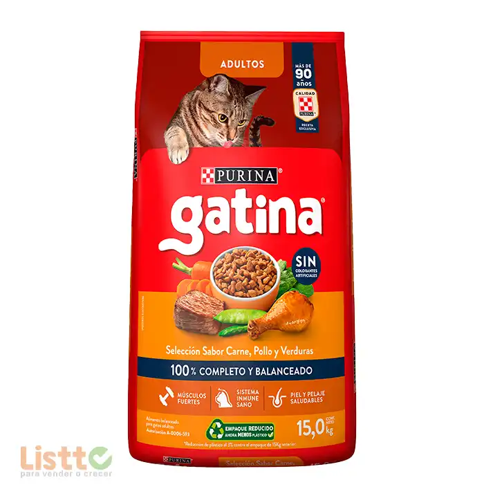 Gatina Alimento Seco para gatos sabor pollo a la jardinera, 15 Kg