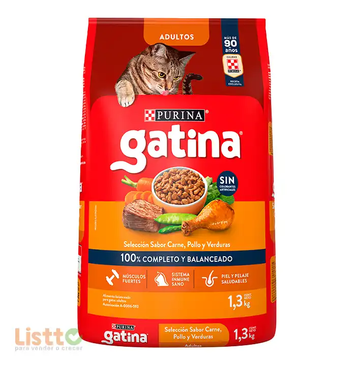 Gatina Alimento Seco para gatos sabor pollo a la jardinera, 1.3 Kg