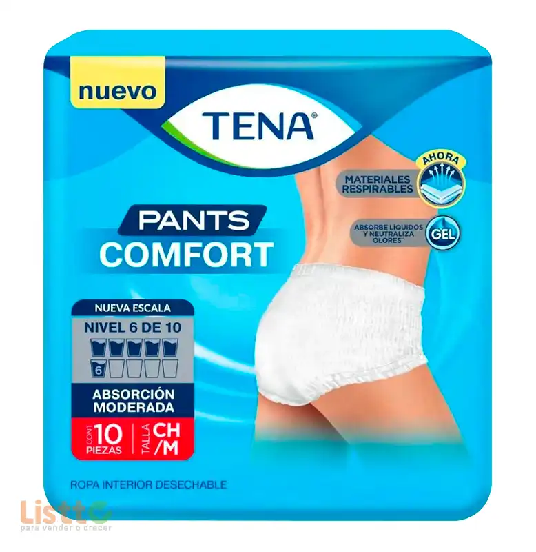 Pañal Tena Confort Ropa Interior Mediano 10 pz.