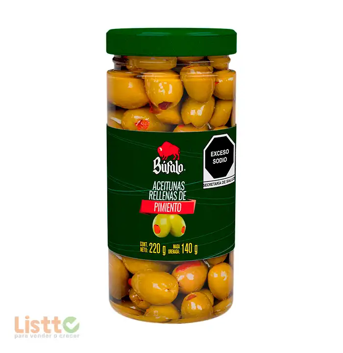 Aceituna Búfalo Rellena de Pimiento Morrón 220 gr.