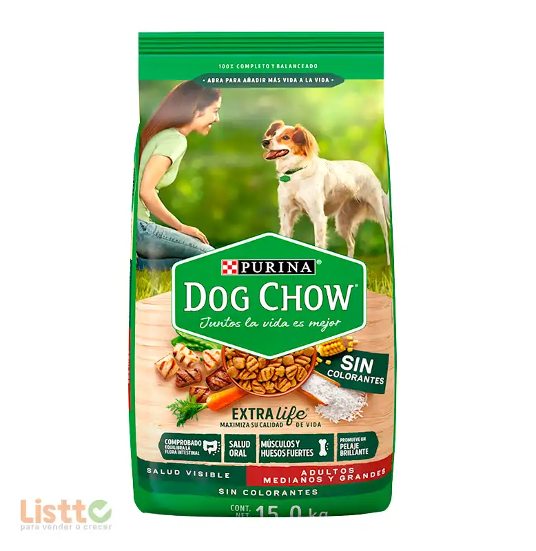 Dog Chow Alimento seco perros adultos medianos y grandes, bulto 15 Kg