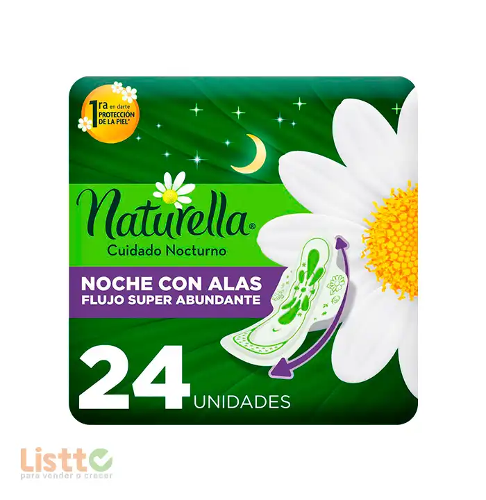 Toalla Sanitaria Naturella Manzanilla Nocturna con Alas 24 pz.