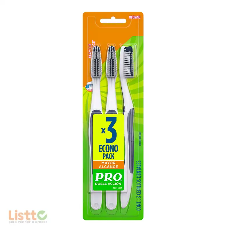 Cepillo Dental Pro Doble Acción Mediano 60 3 pz.