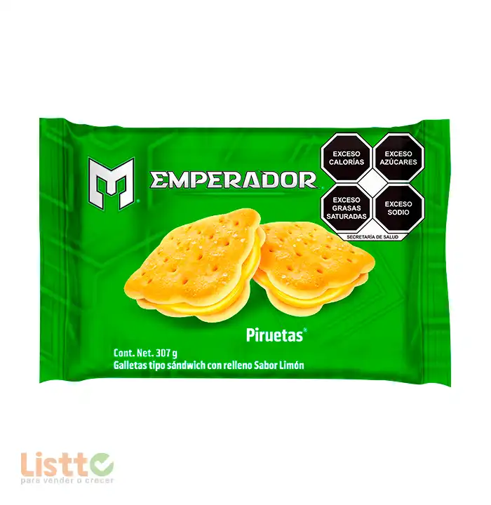 Galletas Gamesa Sándwich Emperador Piruetas Limón 307 gr.