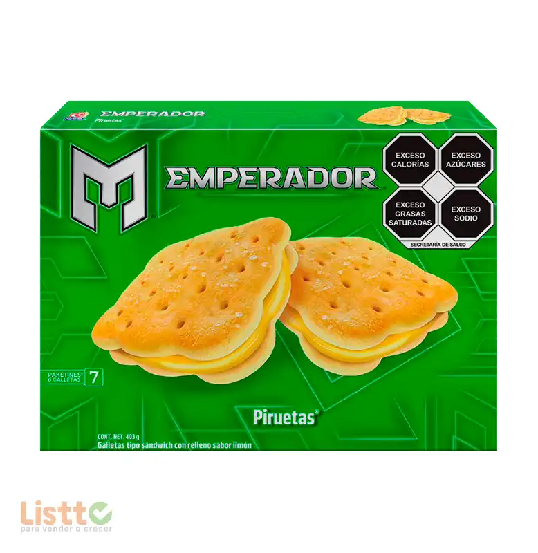 Galletas Gamesa Sándwich Emperador Piruetas Limón 403 gr.