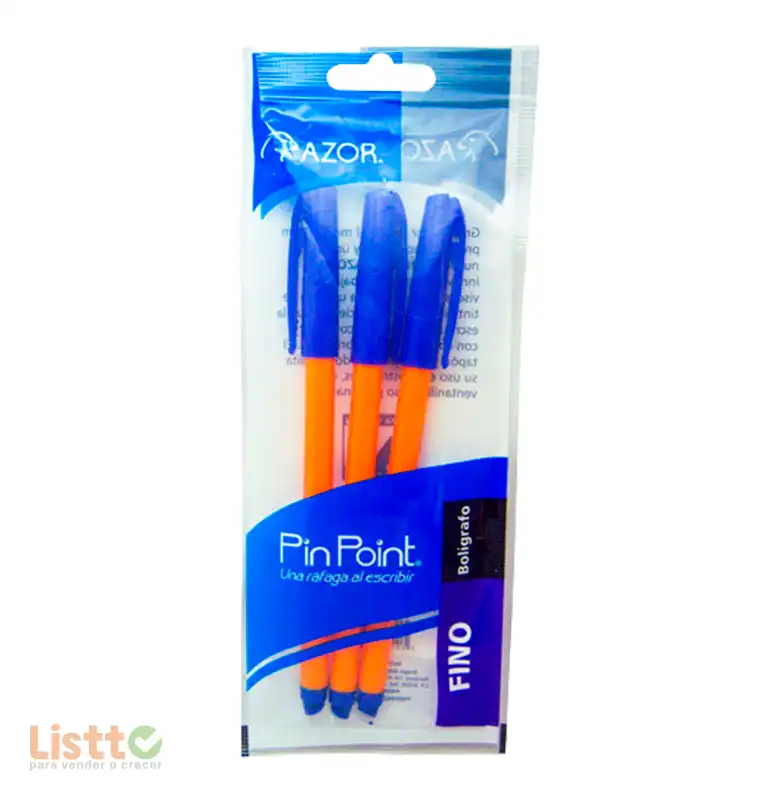 Bolígrafo Azor Pin Point Azul 3 Pz.