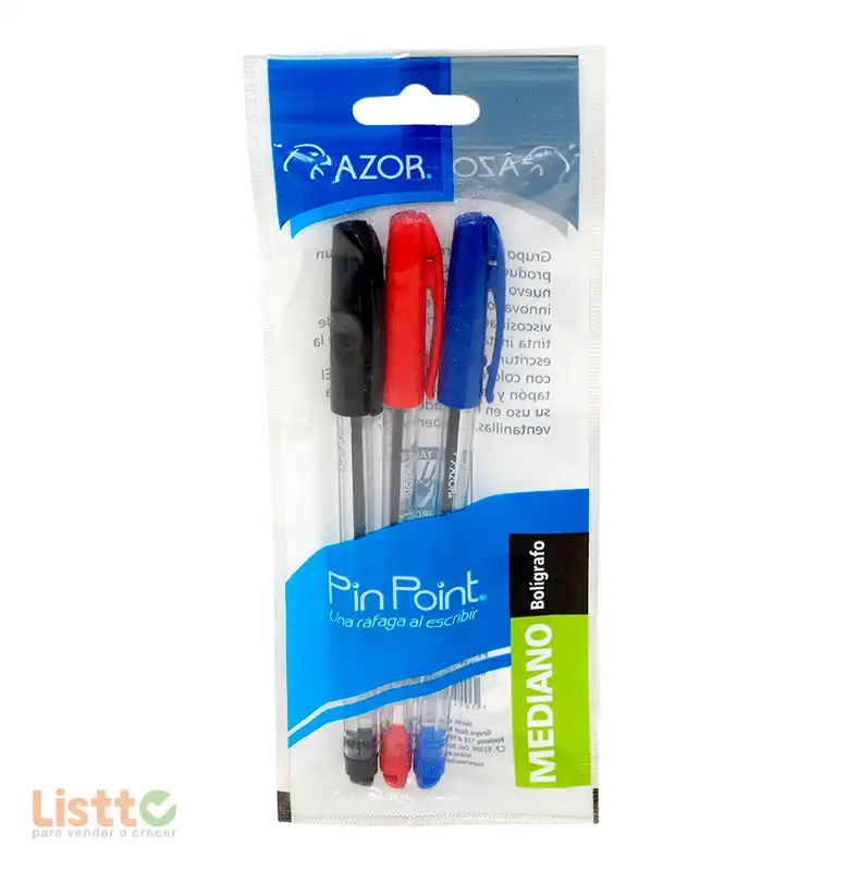 Bolígrafo Azor Pin Point Surtido 3 Pz.