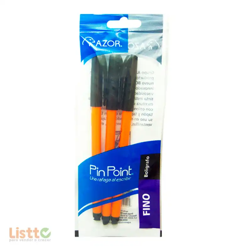 Bolígrafo Azor Pin Point Negro 3 Pz.