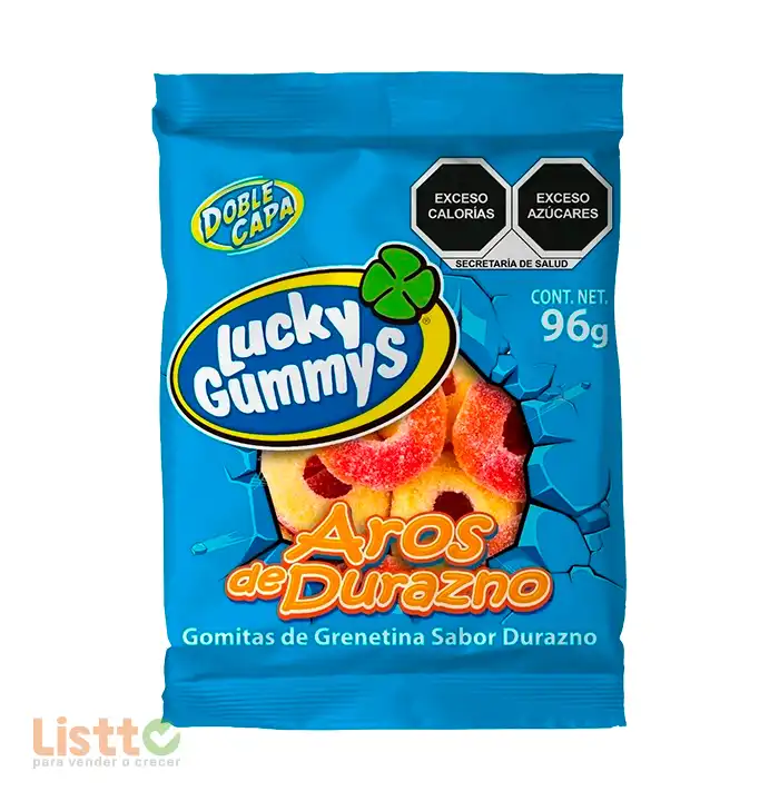 Gomitas Lucky Gummys Aros de Durazno 96 Gr.